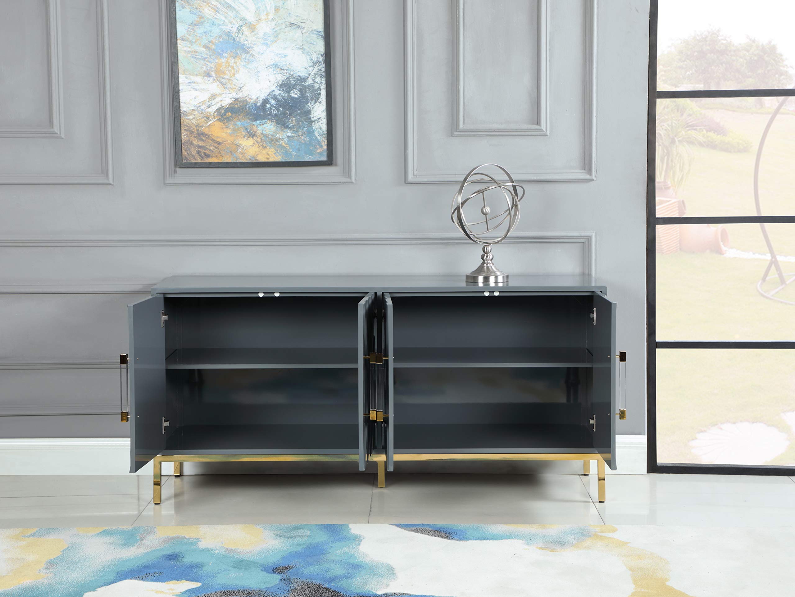 Best Master Furniture Tamari High Gloss Lacquer Sideboard/Buffet, Grey